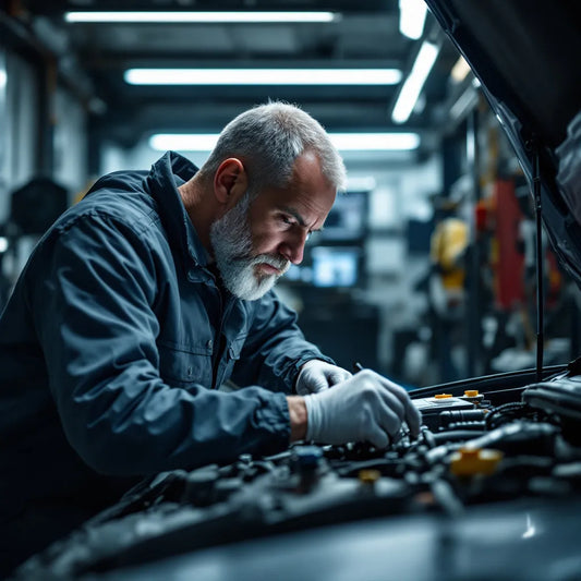 Expert évaluant les dommages d'une voiture accidentée avec des outils de diagnostic