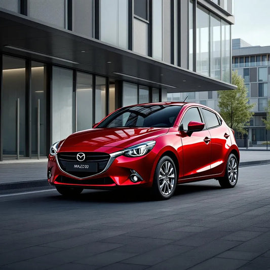 Mazda2 DJ Essence 1.5 90 garée devant un bâtiment urbain