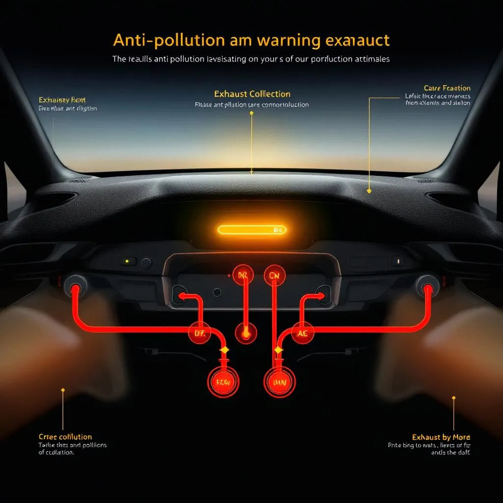 Tableau de bord Peugeot 208/C4 avec témoin anti-pollution défaillant et composants du système mis en évidence