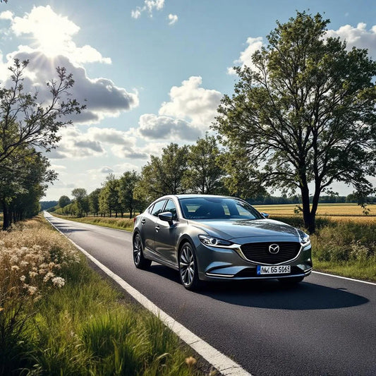 Mazda6 (GG) Diesel 2.0 136 grise sur une route de campagne