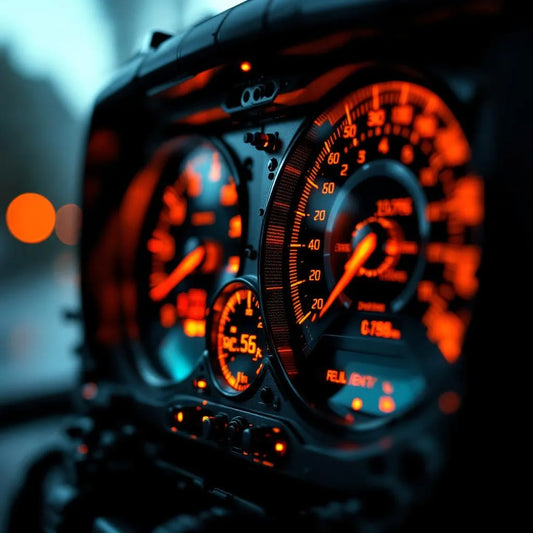 Tableau de bord avec voyant moteur orange fixe et un voyant clignotant illustrant la différence