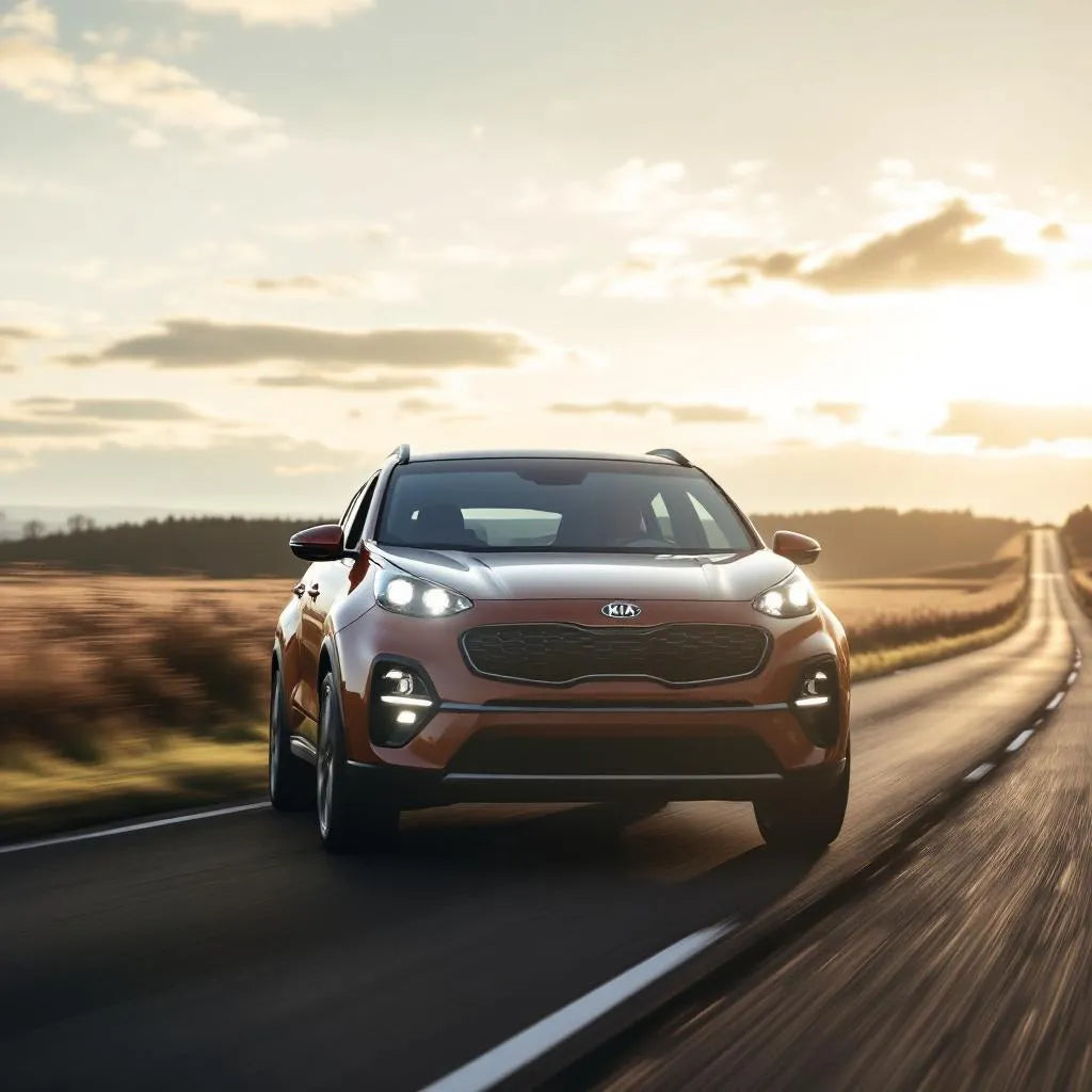 Kia Sportage V Hybride 230 garé sur route de campagne