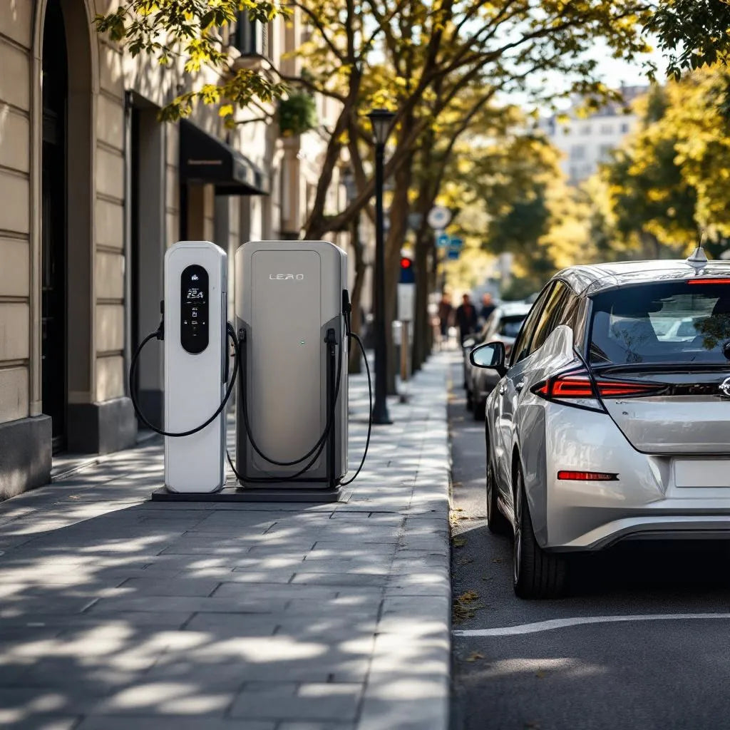 Nissan Leaf ZE0 en charge à une station urbaine