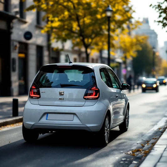 Vue trois-quarts avant d'une Seat Mii Essence 1.0 60ch en ville