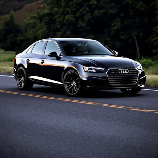 Vue d'une Audi A4 (B9) sur une route panoramique
