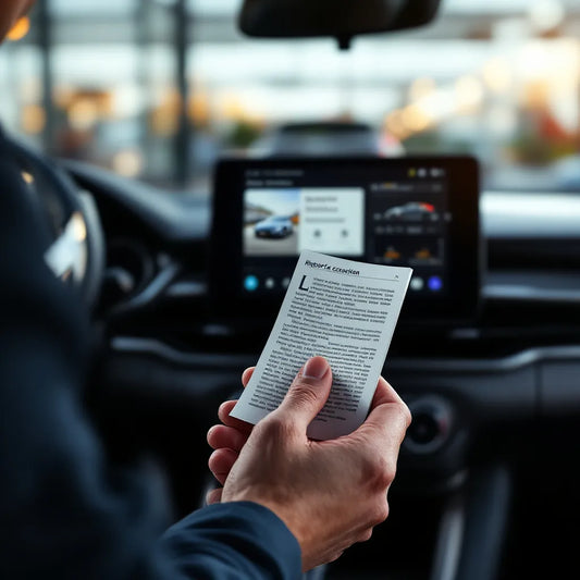 rapport historique auto gratuit affiché sur écran devant voiture d'occasion