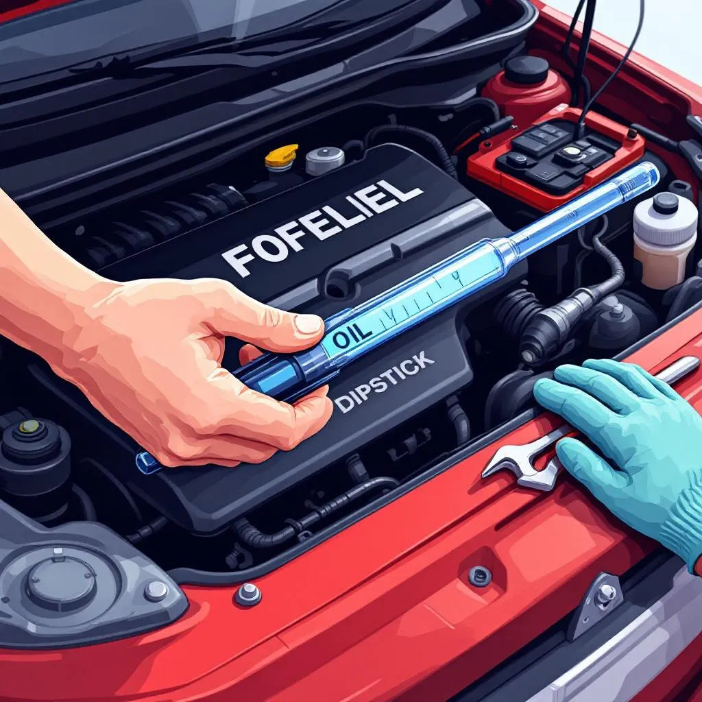 Vérification détaillée du niveau d'huile moteur avec une jauge dans un moteur de voiture
