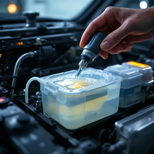 Mécanicien vérifiant le niveau de liquide de direction assistée dans le compartiment moteur