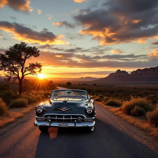 voiture ancienne américaine classique restaurée sous lumière naturelle
