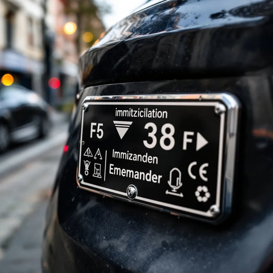 Plaque immatriculation allemande moderne fixée sur un véhicule, montrant les codes et détails caractéristiques