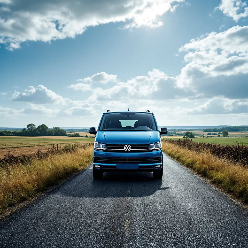 Volkswagen Transporter T5 Diesel 1.9 TDI 104ch bleu sur route