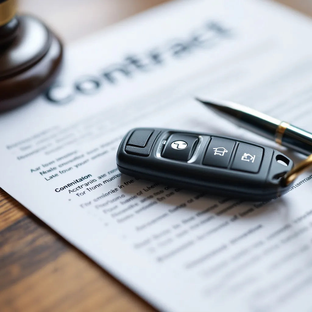 Clé de voiture posée sur un contrat, illustrant la notion de voiture gagée