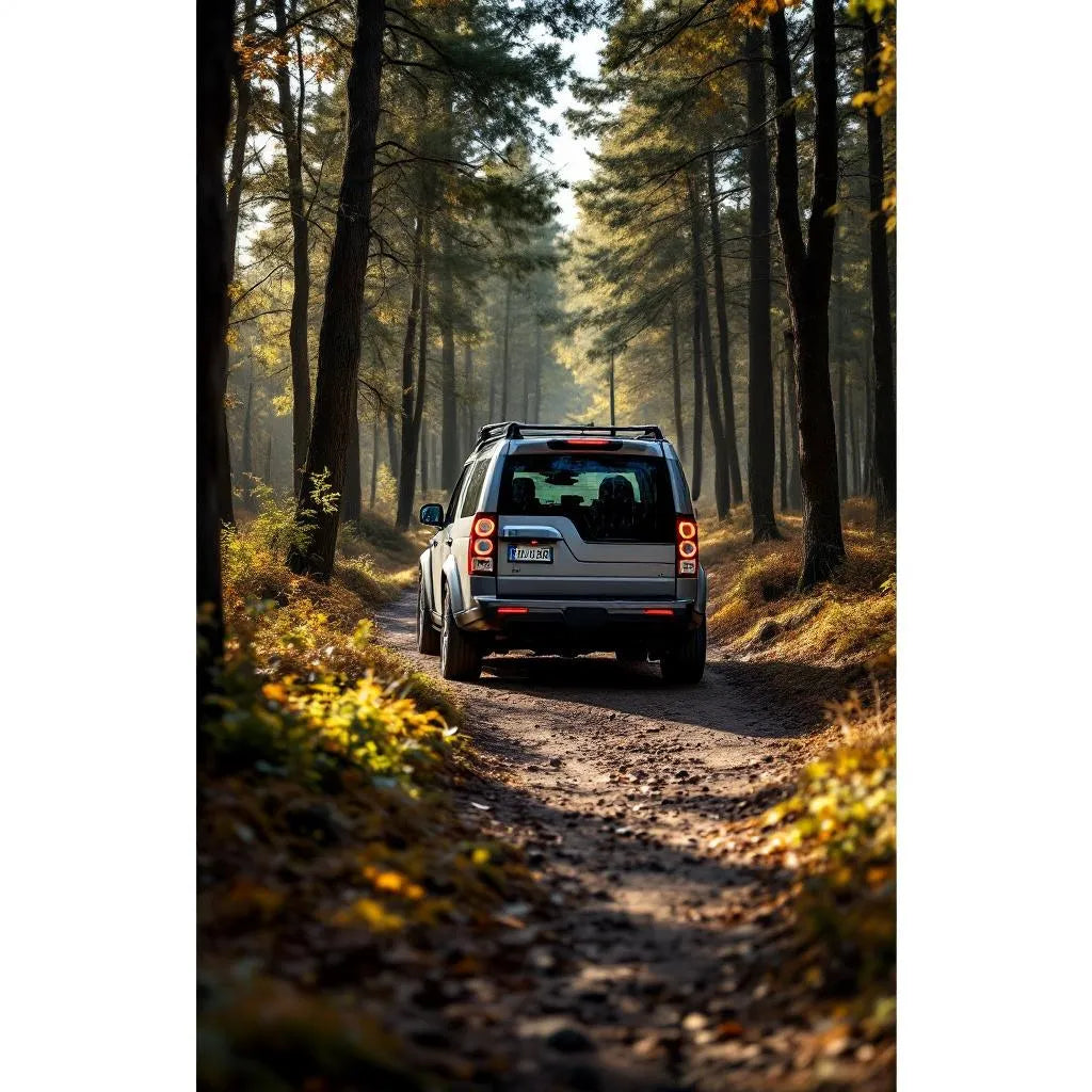 Land Rover Discovery 3 TDV6 190 sur chemin forestier