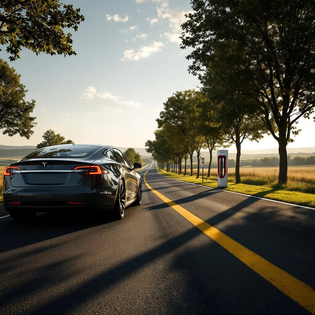 Tesla Model S 85 près d'un Supercharger