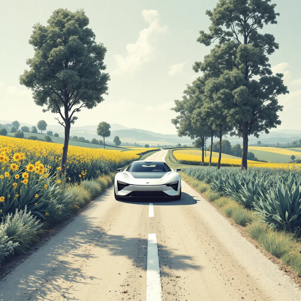 Voiture moderne sur route évoquant la fiabilité et la durabilité