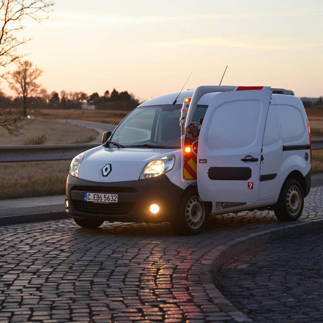 Renault Kangoo III stationné sur une route pavée