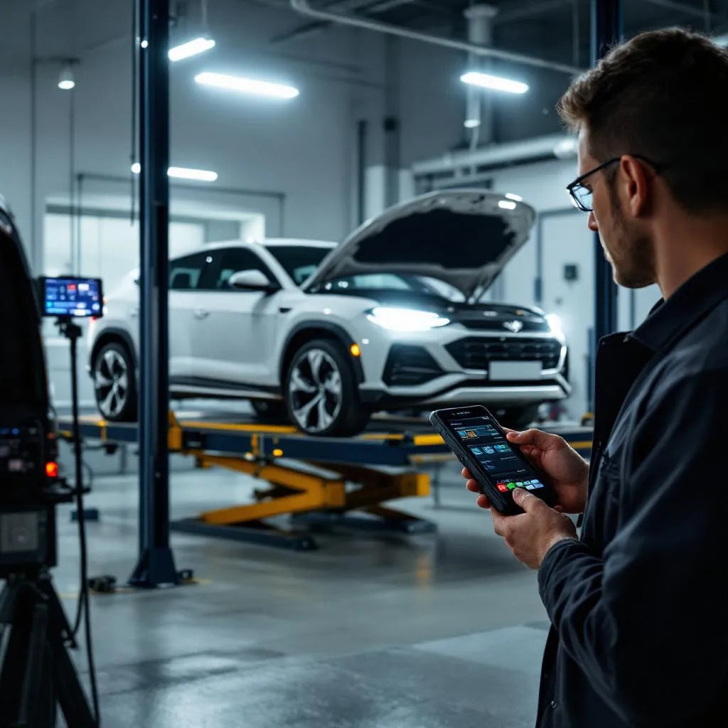 Diagnostic voiture prix effectué dans un garage avec outil de lecture électronique moderne