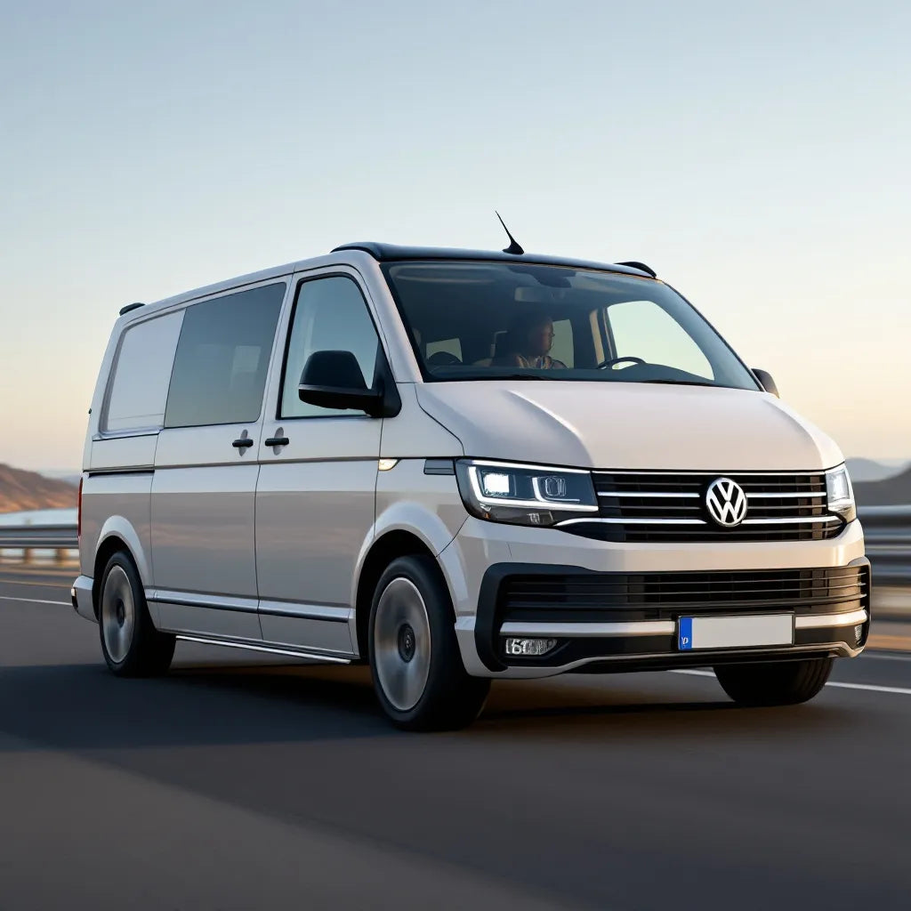 Vue du Volkswagen Transporter T6 sur la route