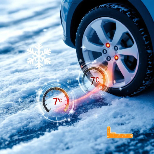 Infographie d’un thermomètre indiquant 7°C pour le passage aux pneus hiver