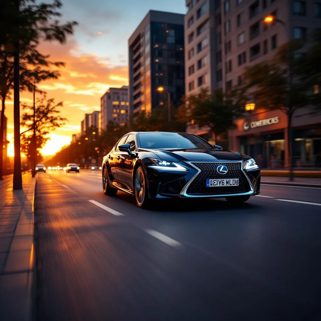 Lexus ES 300h au coucher du soleil