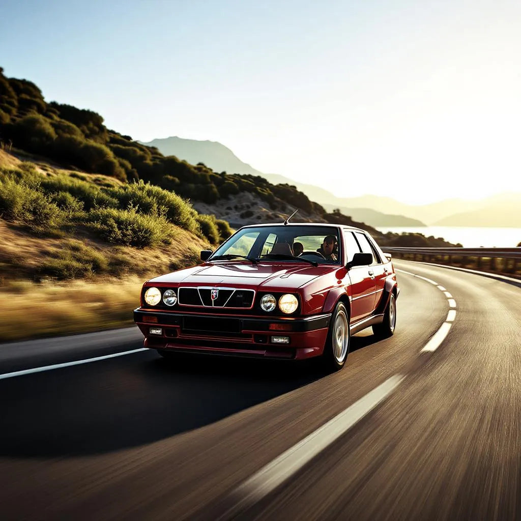Lancia Delta III T-Jet garée sur une route côtière