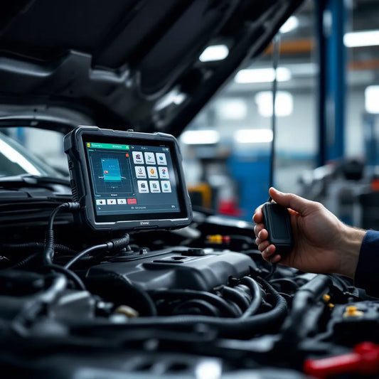 valise diagnostic auto connectée à un moteur de voiture