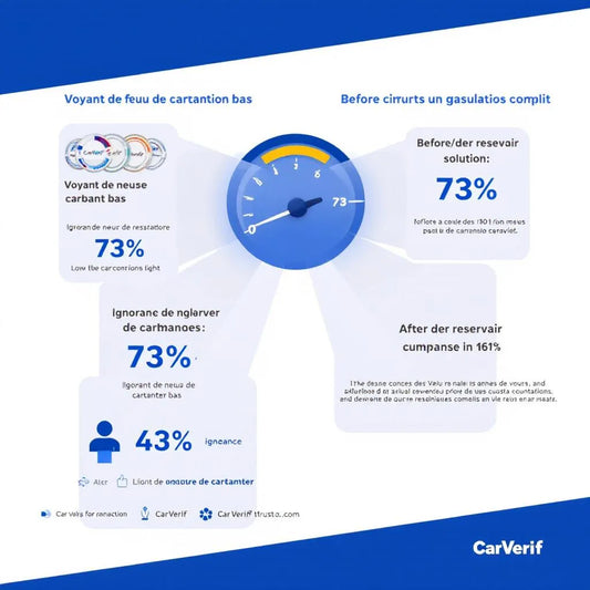 Voyant de niveau de carburant bas explication - Infographie CarVerif 2024 3 solutions immédiates
