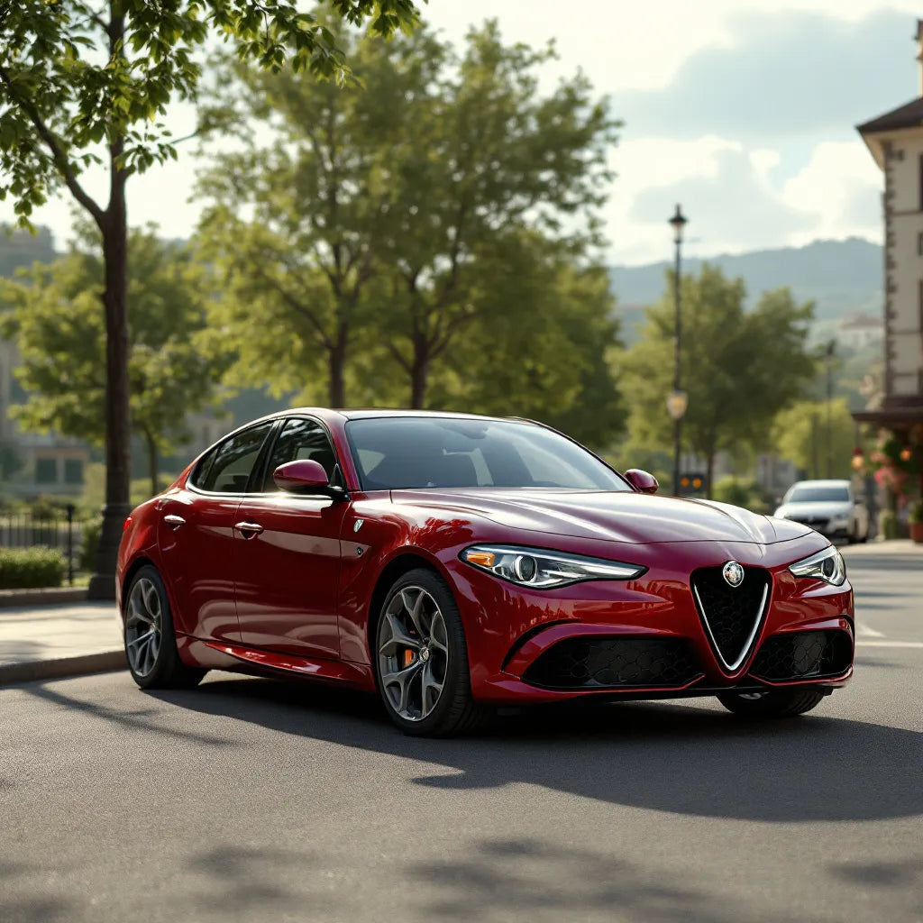 Alfa Romeo Giulia Essence 2.0 TB 200 rouge vue latérale
