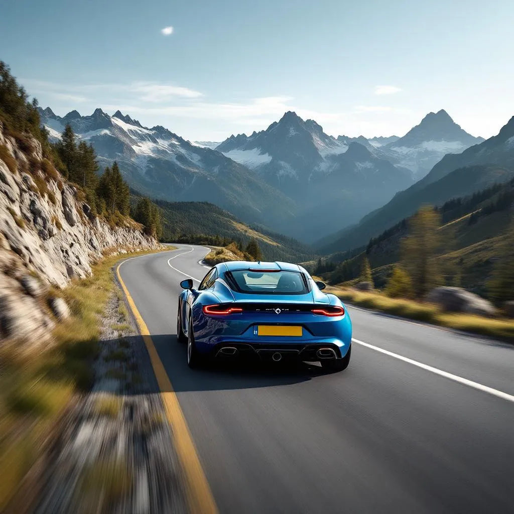 Alpine A110 2017 sur route de montagne
