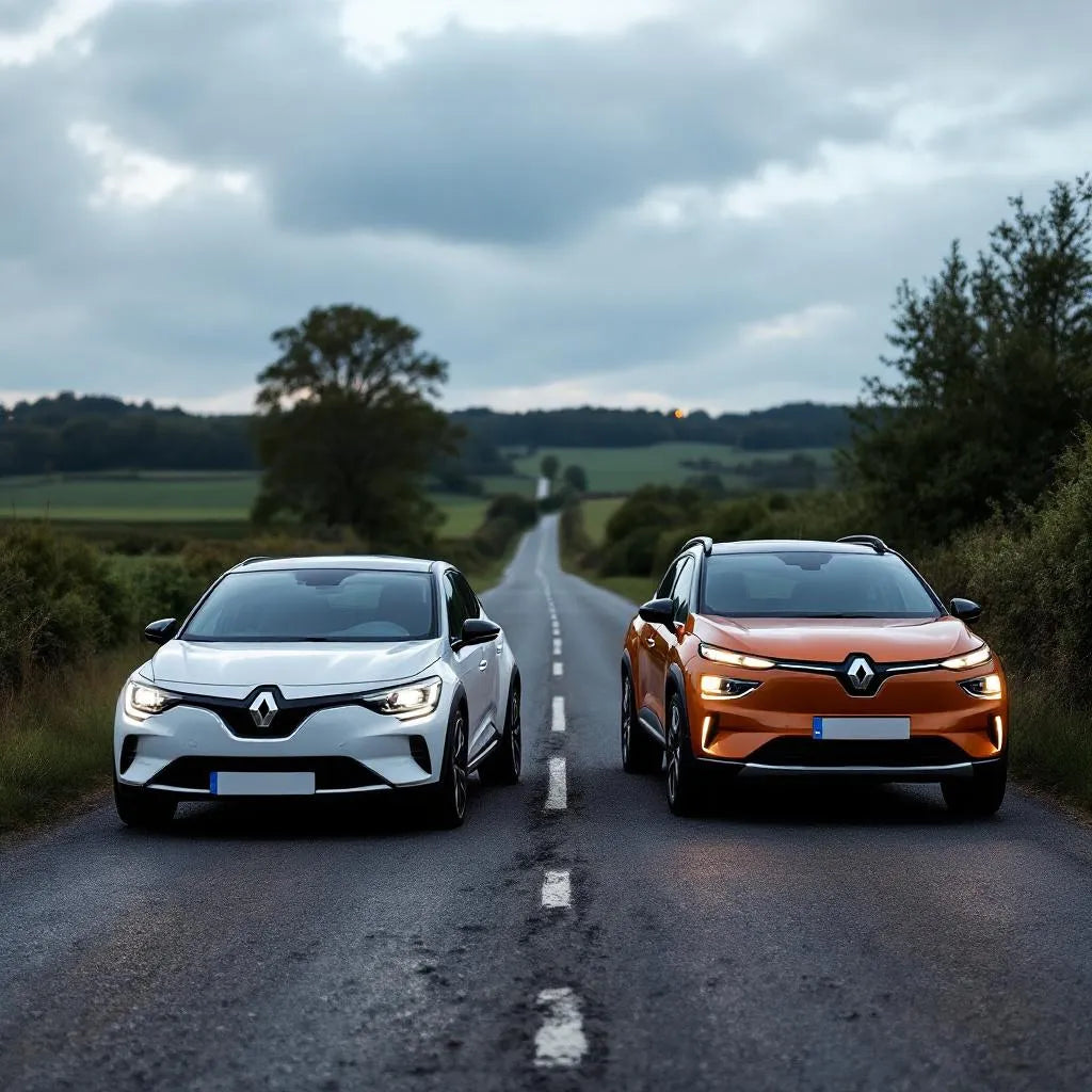 Renault 4 électrique et SUV électrique côte à côte