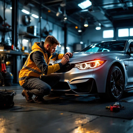Inspection professionnelle d'une vérification voiture occasion dans un garage