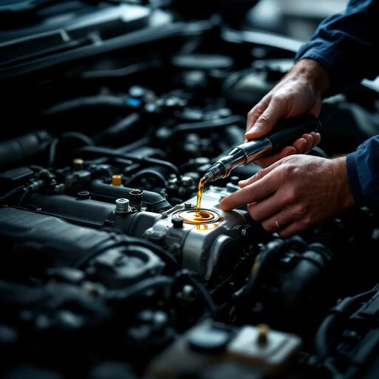 Technicien faisant l'appoint d'huile moteur dans un moteur automobile, procédure claire et sécurisée