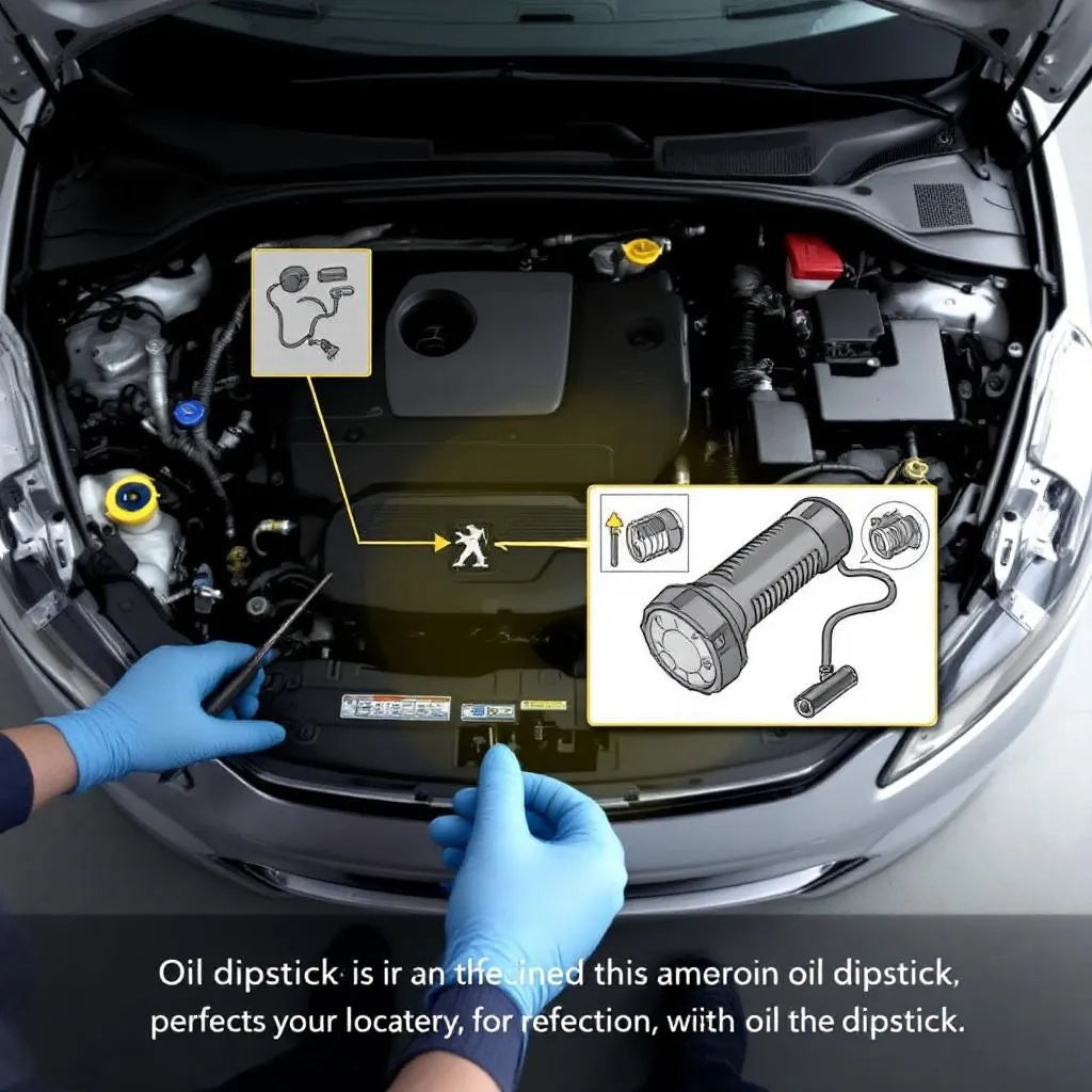 Emplacement précis de la jauge d'huile sur une Peugeot 208 dans le moteur