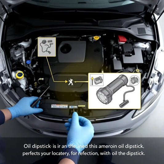 Emplacement précis de la jauge d'huile sur une Peugeot 208 dans le moteur