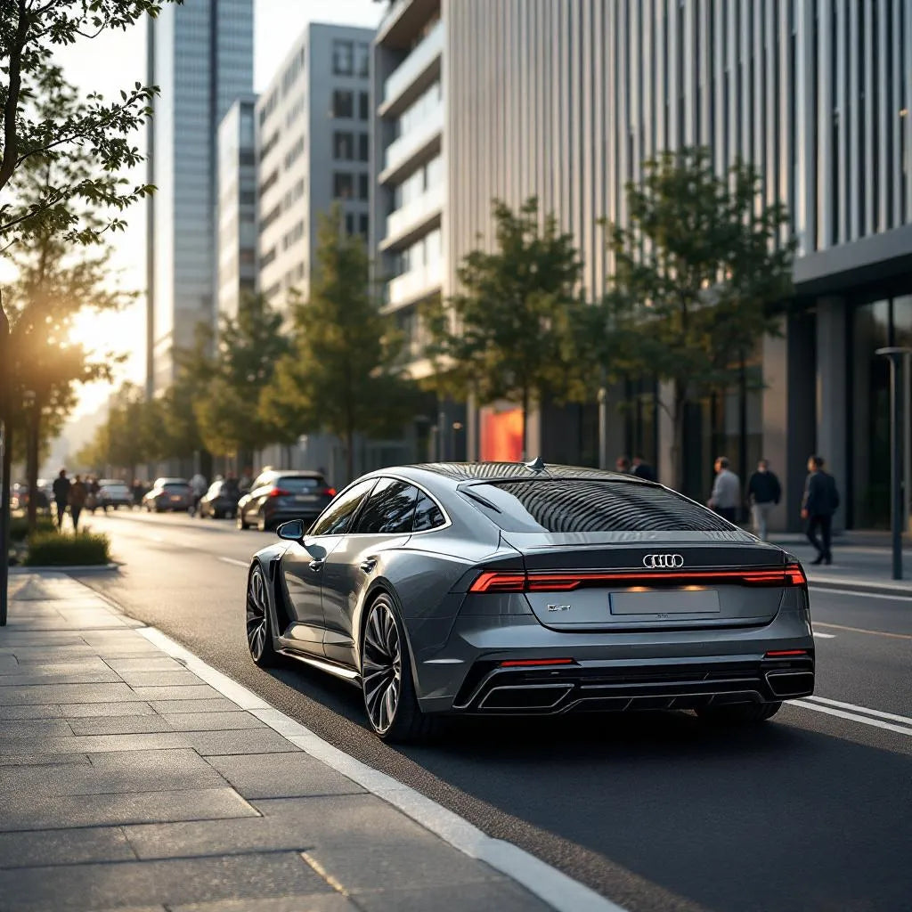 Audi S6 e-tron Avant quattro gris métal en ville
