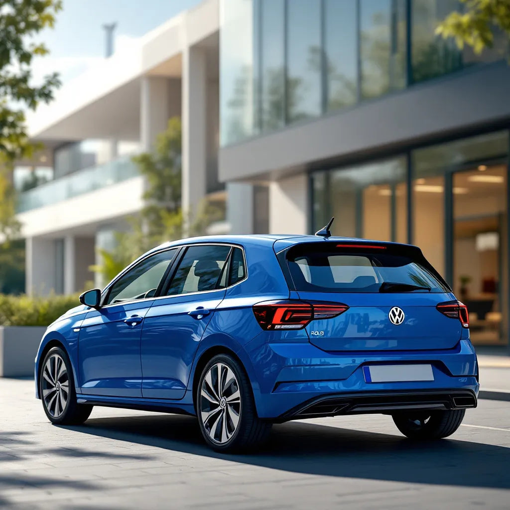 Vue latérale de la Volkswagen Polo VI bleue