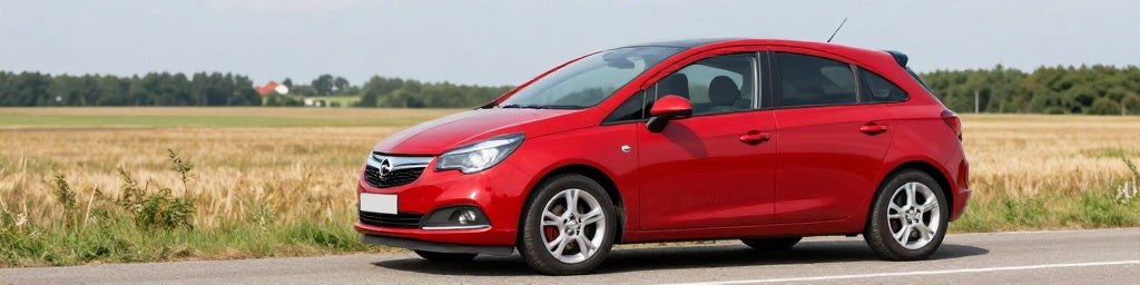 Opel Corsa D OPC Essence 1.6 Turbo rouge sur route